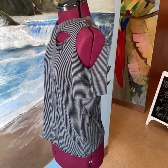 Striped Black and Gray Distressed Women's Top - Picture 2 of 5